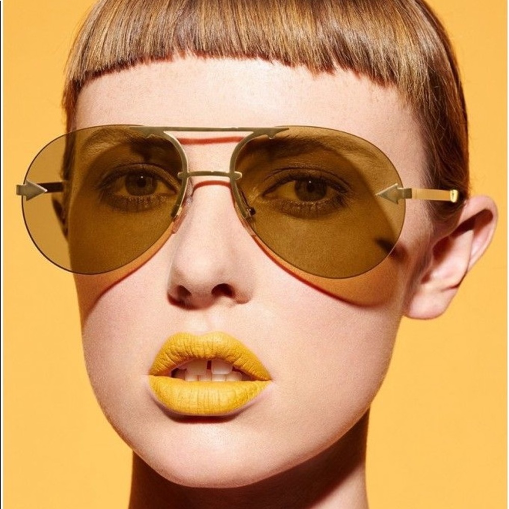 KAREN WALKER AVIATOR SUNGLASSES GOLD MARIGOLD EUC